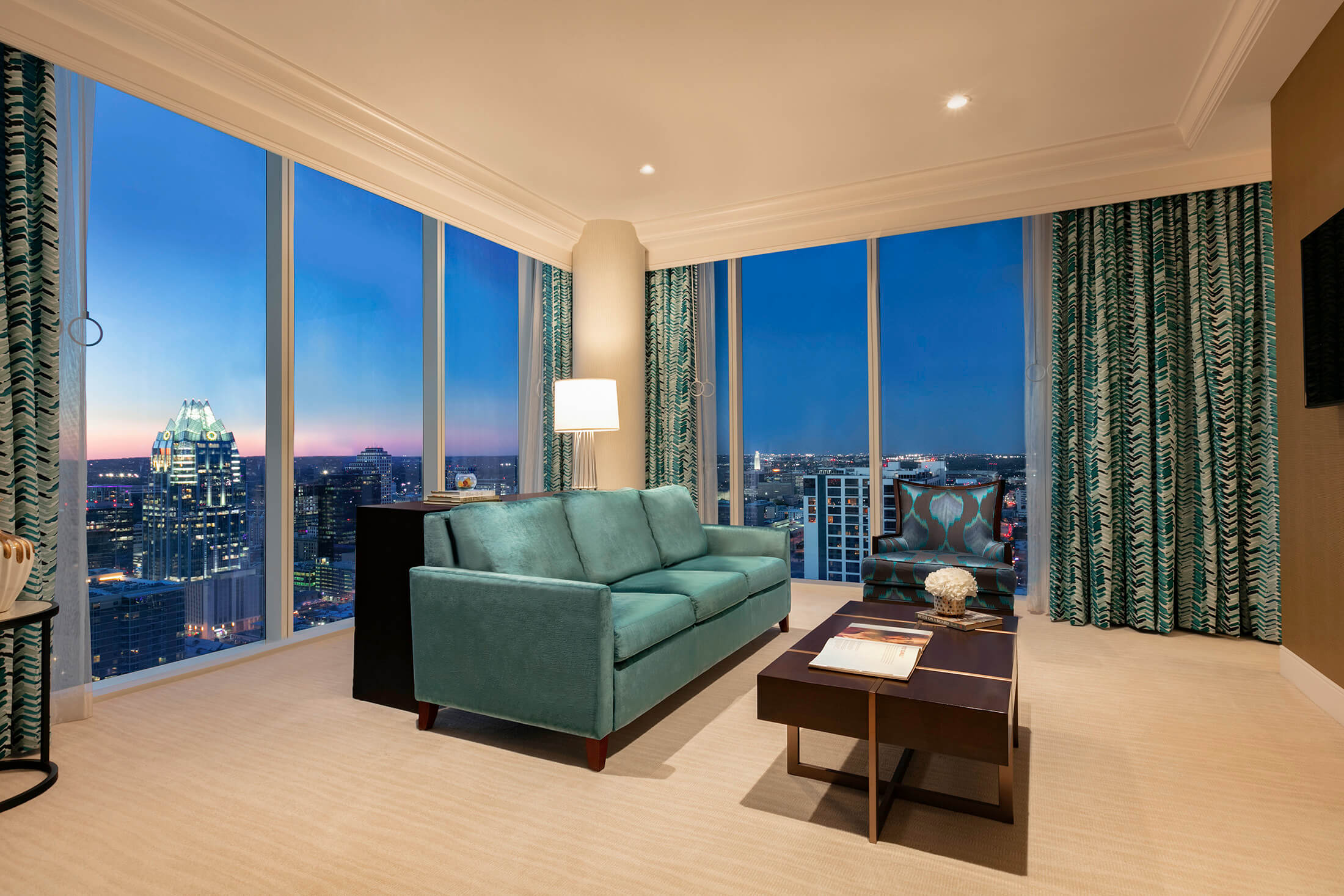 Couch and coffee table in Presidential suite